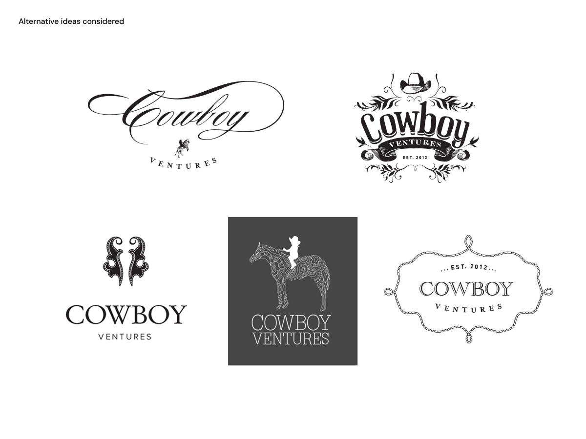 Alternative logo concepts considered for Cowboy Ventures
