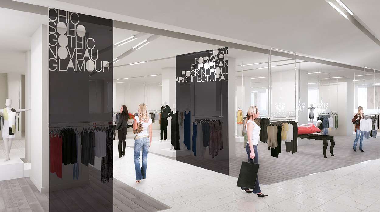 Gia Ventola Couture fashion boutique interior and environmental graphics