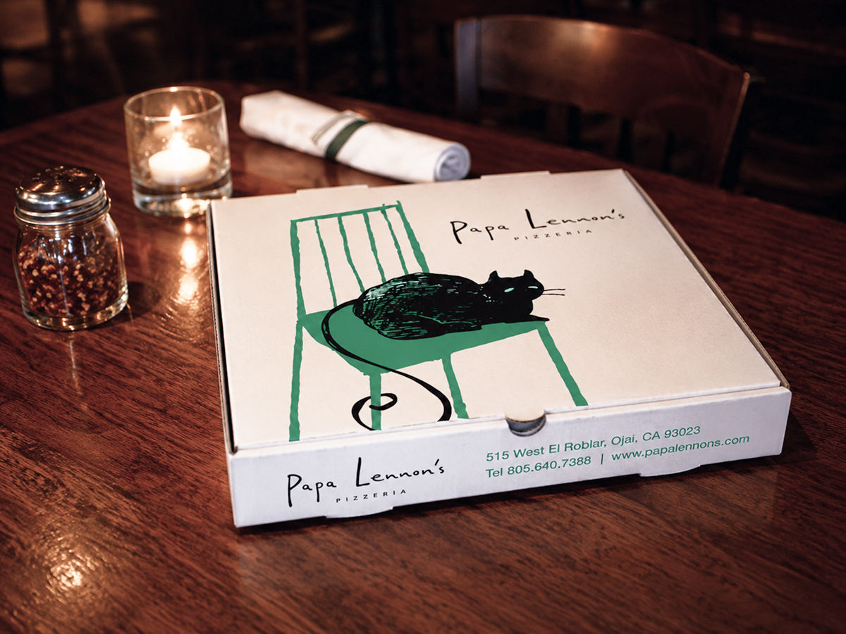 Papa Lennon’s Pizzeria custom illustrated pizza box